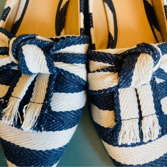 GIANNI BINI Blue White Nautical Stripe Canvas Pointy Toe Bow Flats - Picture 7 of 10